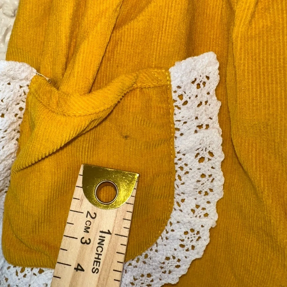 Shrimp & Grits Kids Corduroy Dress 3T Mustard Ruffle Lace Pinafore Boutique